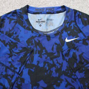 Nike Pro Shirt Mens Medium Blue/Black Camo Fitted Dri-Fit Athletic Short Sleeve